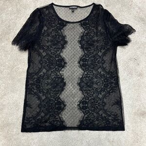 Express Black Sheer Blouse with Short Sleeves